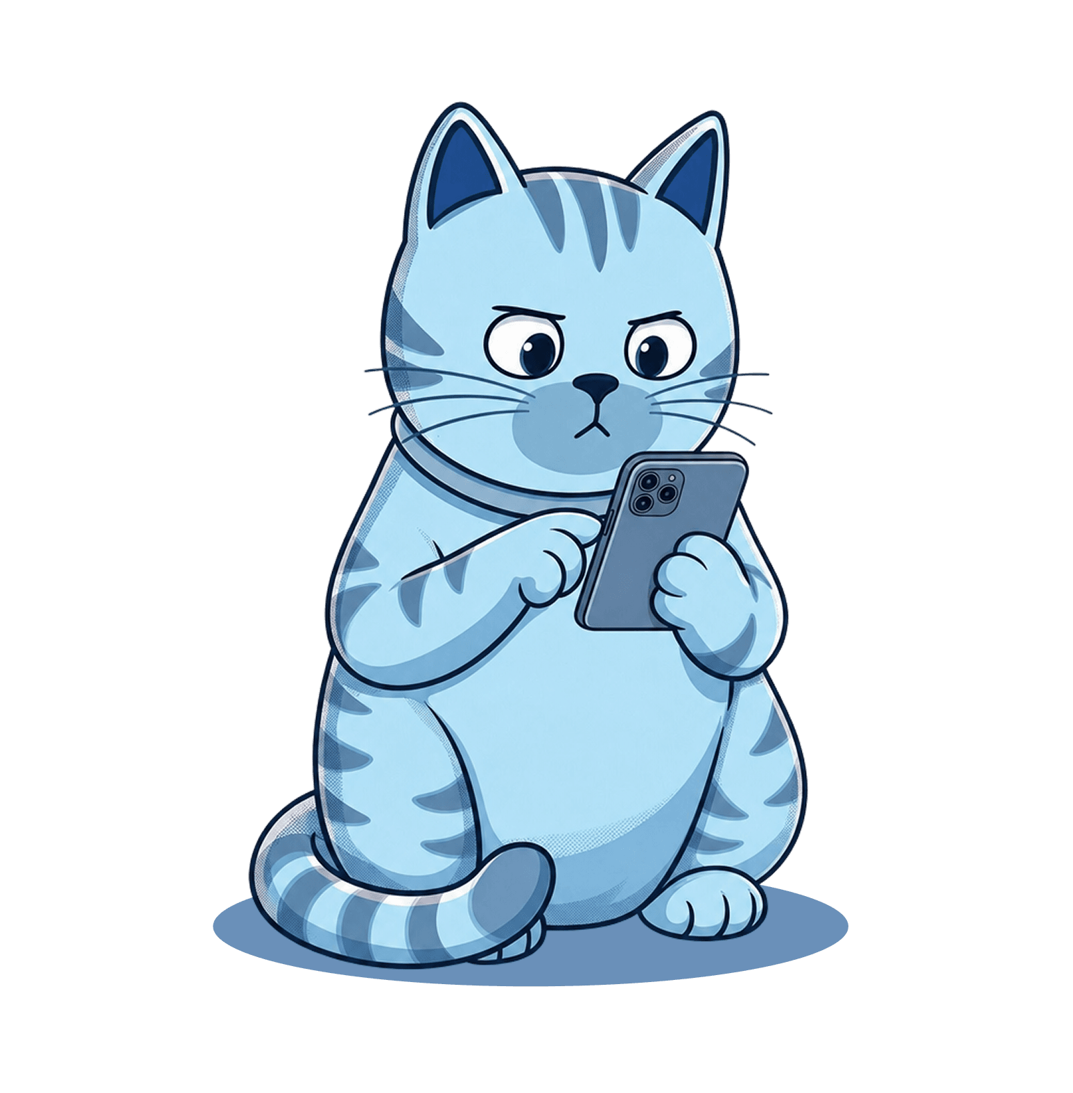 Illustration of a cat frowning at a smartphone